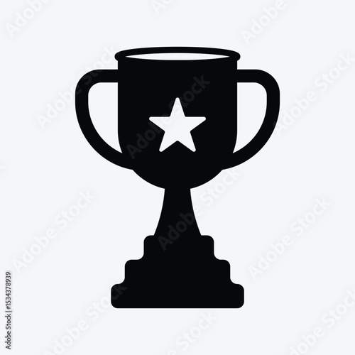 trophy icon, black trophy cup icon, winner cup, football cup with star, vector isolated.