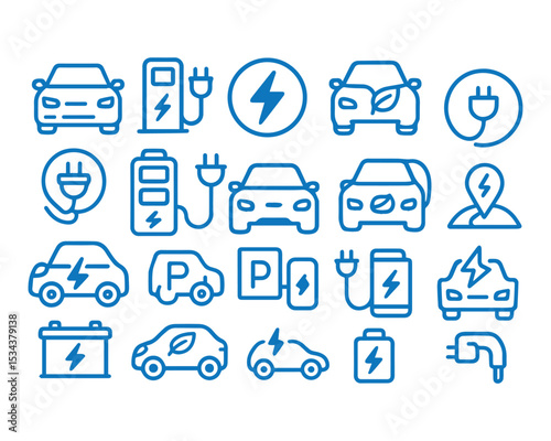 Electric car icons set