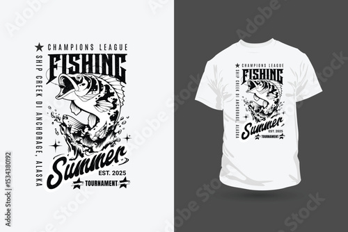 New fishing t shirt, vector design template. With fish, water vector.