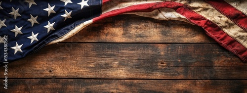 American flag draped on rustic wooden planks