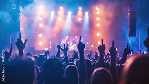 Concert crowd raising hands in excitement