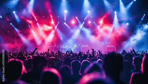 Energetic concert crowd, vibrant lights