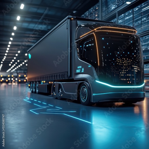 Futuristic Autonomous Truck in Warehouse