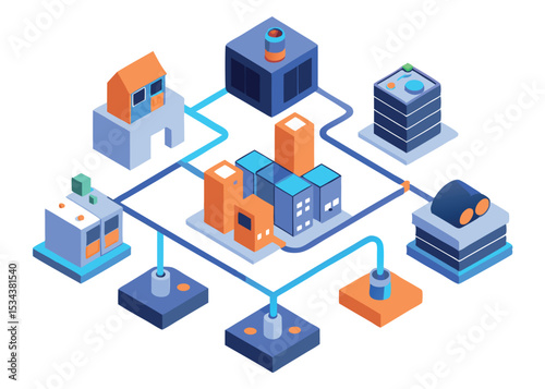 Blue and Orange Vector Design of AI Logistics Route Suggestions  