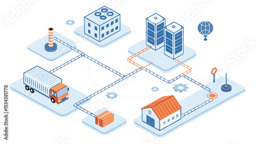 Isometric Vector Art of Supply Chain Resilience Hub  