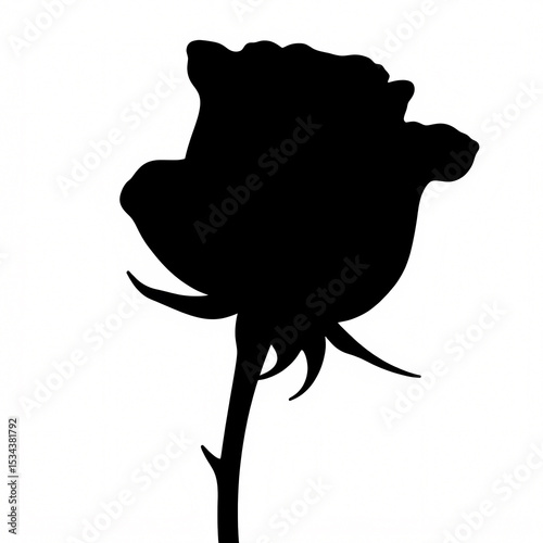 Rose Silhouette: Elegant black silhouette of a single rose, symbolizing romance, beauty, and timeless elegance.