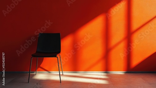 Single black chair in a sunlit room