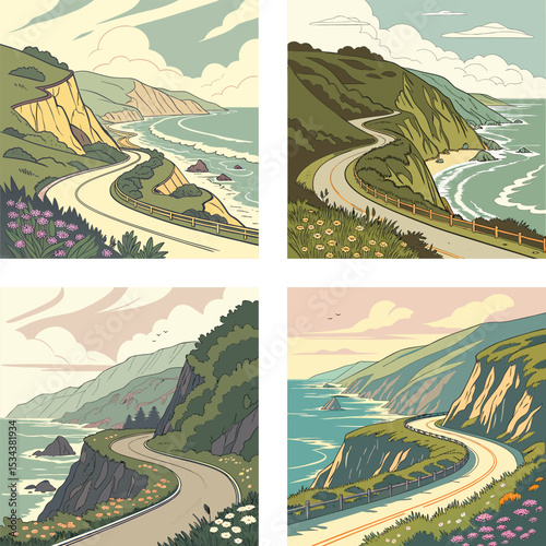 A beautiful coastal road with cliffs and ocean views.