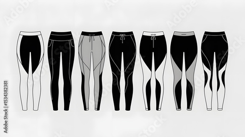 Athletic Leggings Design Sketches - Various Styles for Sports and Fitness Apparel