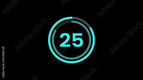 30 seconds timer countdown with circle animation. Animated countdown 30 to 0. 4k video on black background