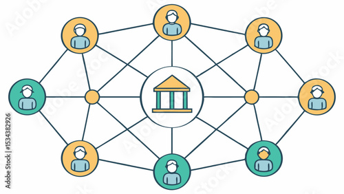 Clean Vector Illustration of Collaborative DAO Network  
