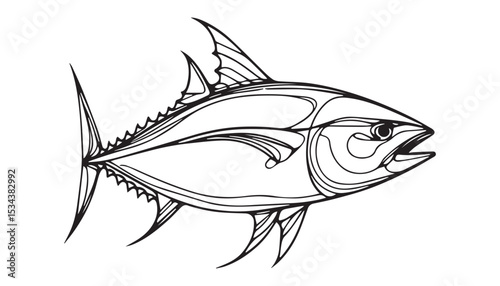 Continuous one single minimal line drawing tuna fish