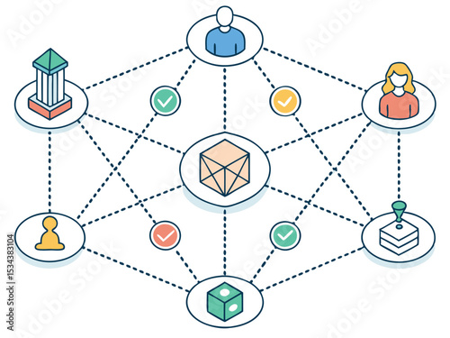 Vibrant Vector Art of Interconnected DAO Member Nodes  
