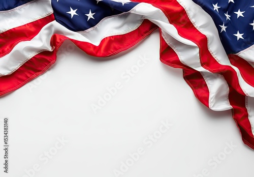 American flag draped, top view, white background