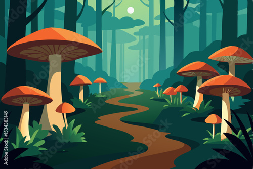 vector illustration of mushrooms in autumn forest