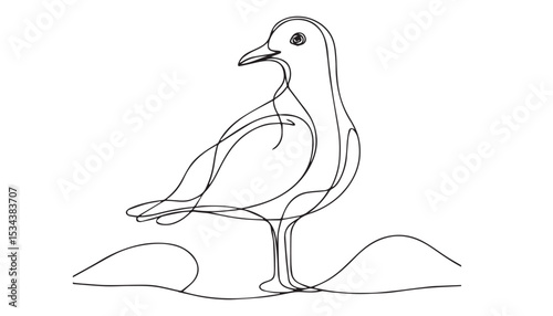 Continuous one single minimal line drawing Gull