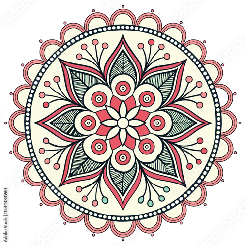 A seamless ornamental round lace pattern with a vintage floral mandala design