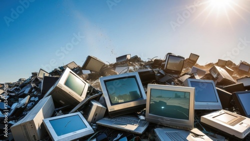 Landfill with broken electronics under the sun.