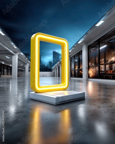 Modern Neon Art Installation at Night in Urban Setting