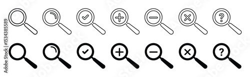 Search Icon vector illustration, outline and flat style , magnifying glass symbol, search icon clip art , zoom in and zoom out symbol, , Magnifying glass icon set , stock vector . 