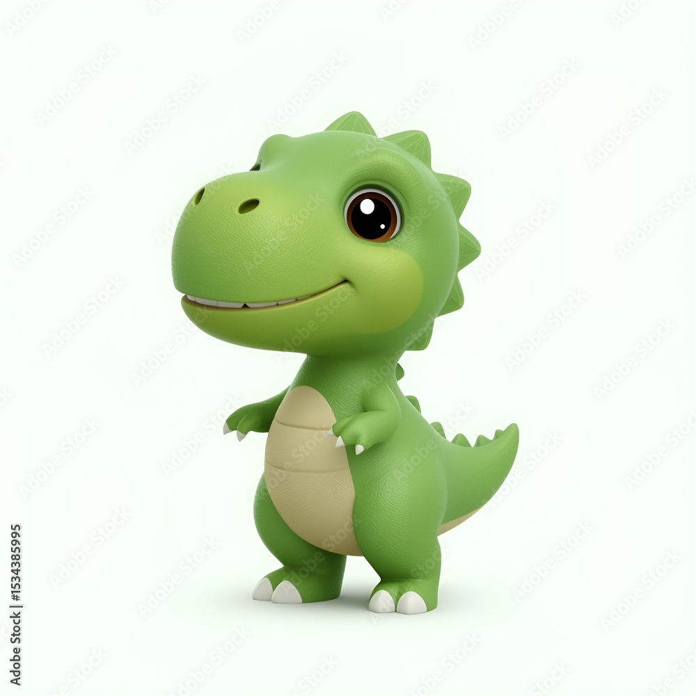 Fototapeta premium Cute 3D Green Dinosaur Character for Tech and Business Use on Transparent Background