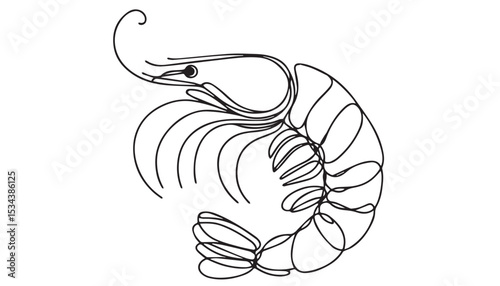 Continuous one single minimal line drawing Shrimp