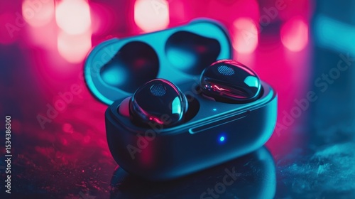 Wireless Earbuds in Neon Lights