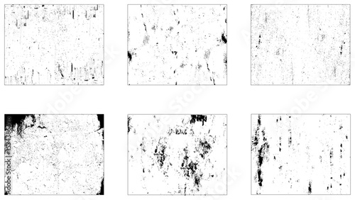 Set of Black and white grunge. Distress overlay texture. Surface dust and rough dirty wall background concept. Distress illustration simply place over object to create grunge effect.