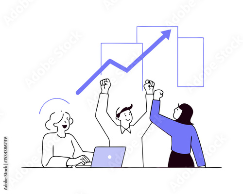 Victorious Business Team Celebrating Success: Diverse Professionals Rejoicing in Triumph | Flat Vector Illustration