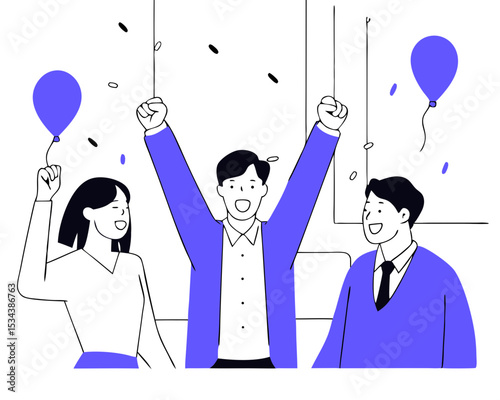 Victorious Business Team Celebrating Success: Diverse Professionals Rejoicing in Triumph | Flat Vector Illustration