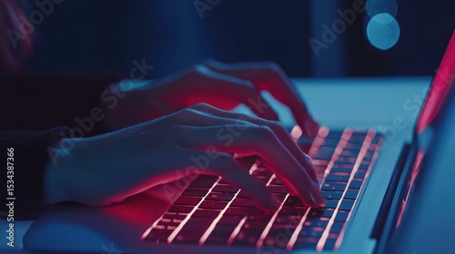 Neon Lit Keyboard, Night Typing
