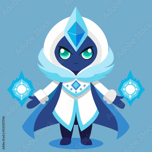 Cute Cartoon Ice Wizard Character with Magical Powers