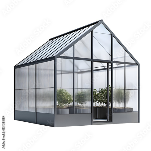 Modern greenhouse for growing plants, flowers, and vegetables with transparent walls