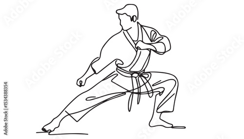 Continuous one single minimal line drawing martial art 