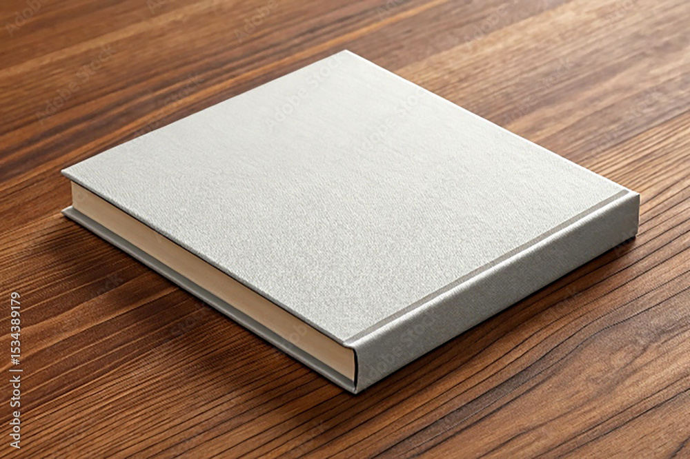 Fototapeta premium Blank Hardcover Book on Wooden Surface Mockup