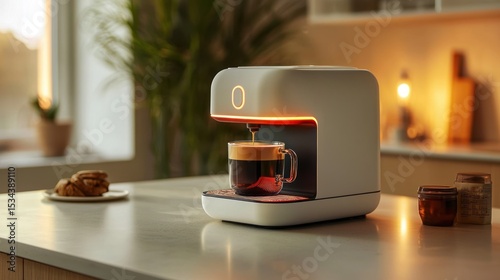 Modern Coffee Machine Brewing a Cup