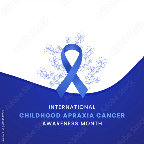 Royal blue Ribbon with floral awareness graphic for International Childhood Apraxia Awareness Month
