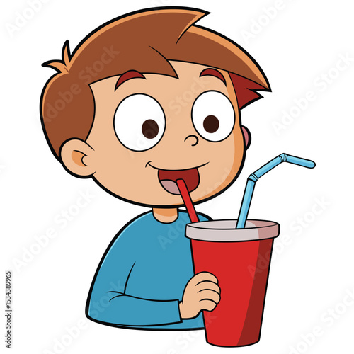 A child's mouth open, a straw protruding, ready for a refreshing drink.