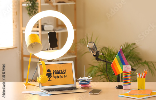Podcaster's workplace with ...
