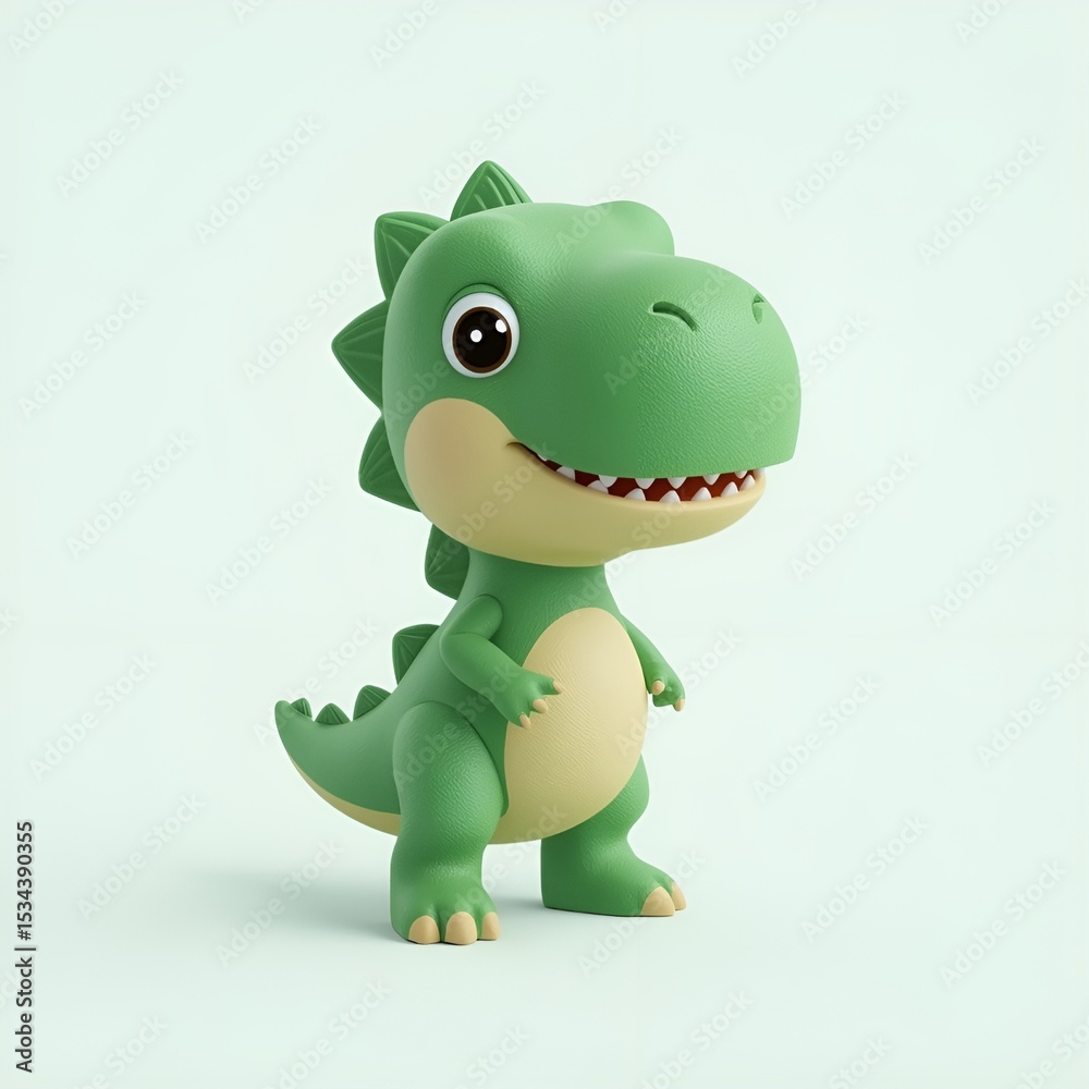 Obraz premium Cute 3D Green Dinosaur Character with Friendly Expression for Technology and Business on Transparent Background