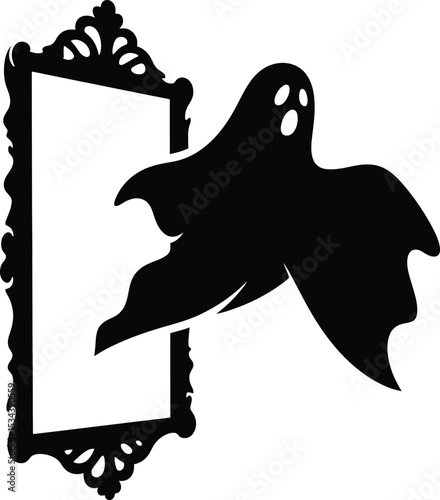 Spooky Ghost Emerging from Antique Ornate Frame Halloween Illustration