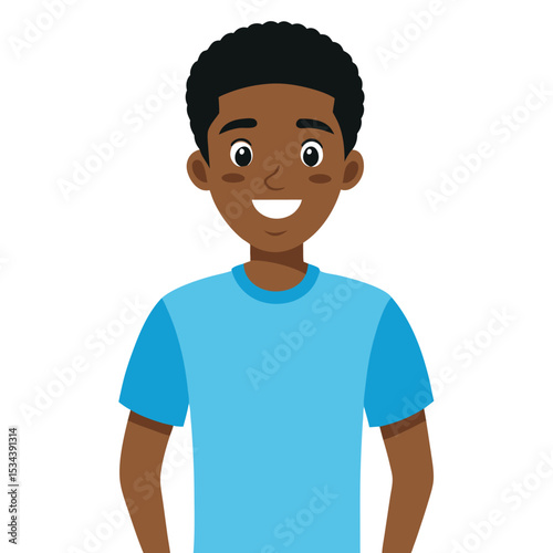An African American man in a light blue crew-neck t-shirt, simple and comfortable.