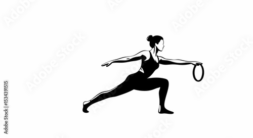 Woman doing pilates with ring in dynamic pose against white background  
