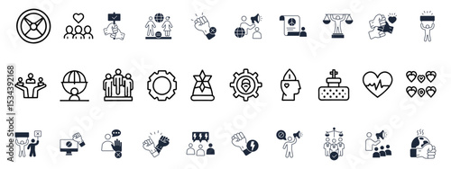 Social Policy icon set. Outline icon in linear style. Vector collection.