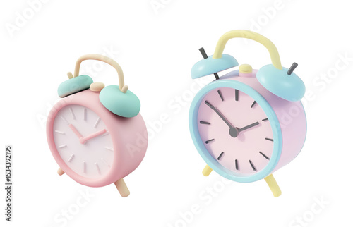 Pastel Vintage Alarm Clock with Twin Bells on a Transparent Background
