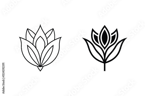 Two simplified black line art floral designs with modern aesthetic and minimalist style