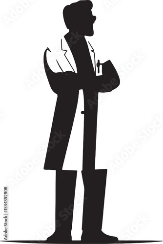 Silhouette of Doctor Thinking in Lab Coat