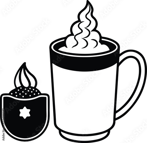 Hot Drink Vector Art with Mug and Sparkles, Stylized Coffee and Cocoa Silhouette, Cream Coffee Icon, coffee mug icon sets, 