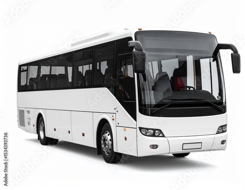 Modern White City Bus front angle, detailed windshield and mirrors and seats