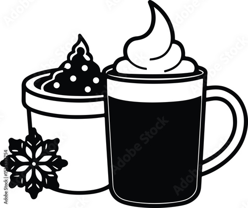 Hot Drink Vector Art with Mug and Sparkles, Stylized Coffee and Cocoa Silhouette, Cream Coffee Icon, coffee mug icon sets, 